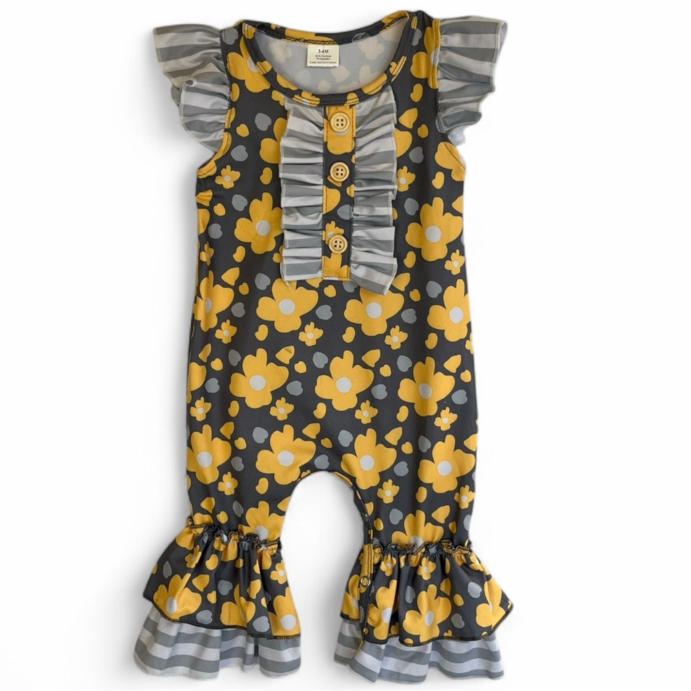 Yellow Floral Ruffle Romper Boutique Baby Girls Size: 3-6 Months